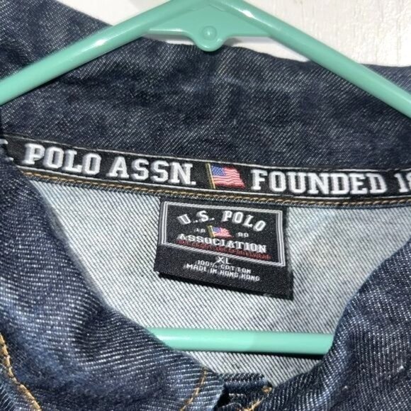 U.S. Polo Assn Mens Denim Jacket XL 100% Cotton Dark Blue Button-Up - Picture 2 of 9
